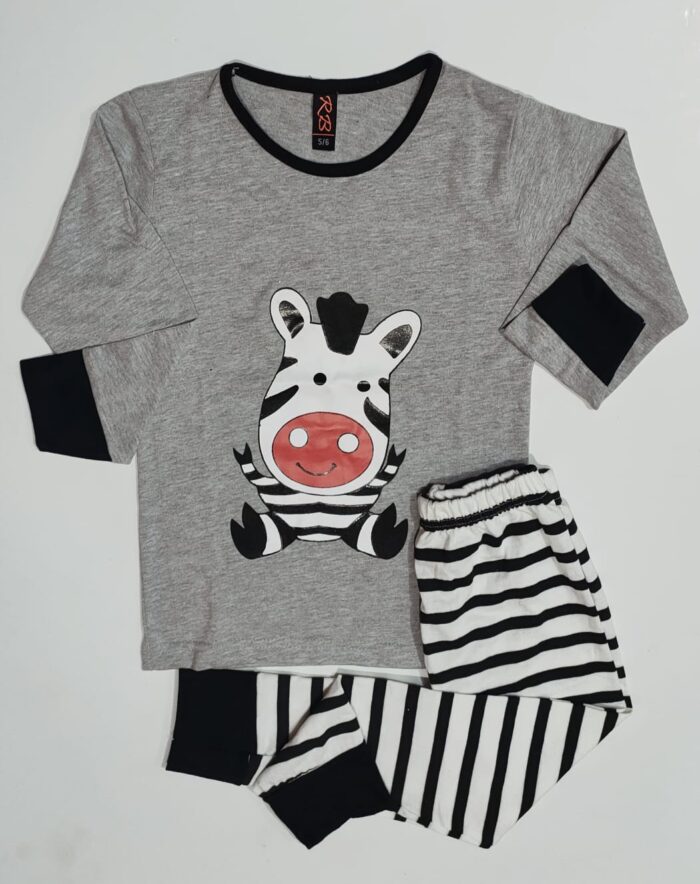 Baby Or Baba Grey and Black Zebra print Kids Night Suit - Image 3