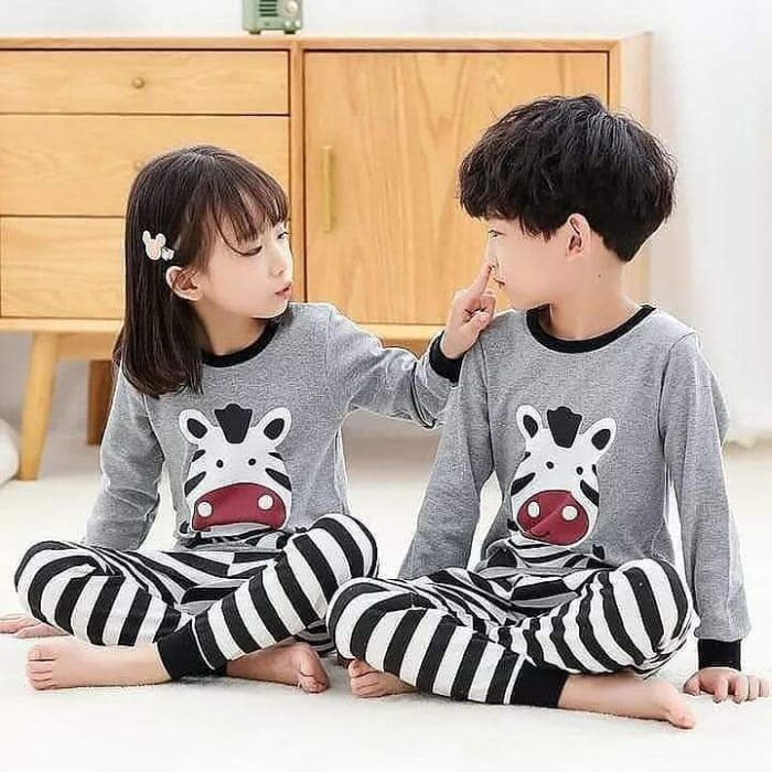 Baby Or Baba Grey and Black Zebra print Kids Night Suit - Image 2