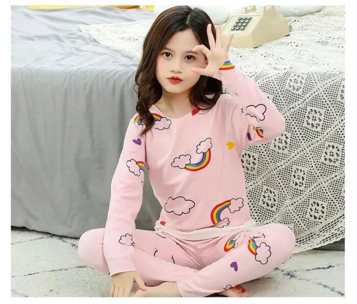 Baby or Baba Pink Rainbow print Night Suit for Kids (1 Pcs) - Image 2