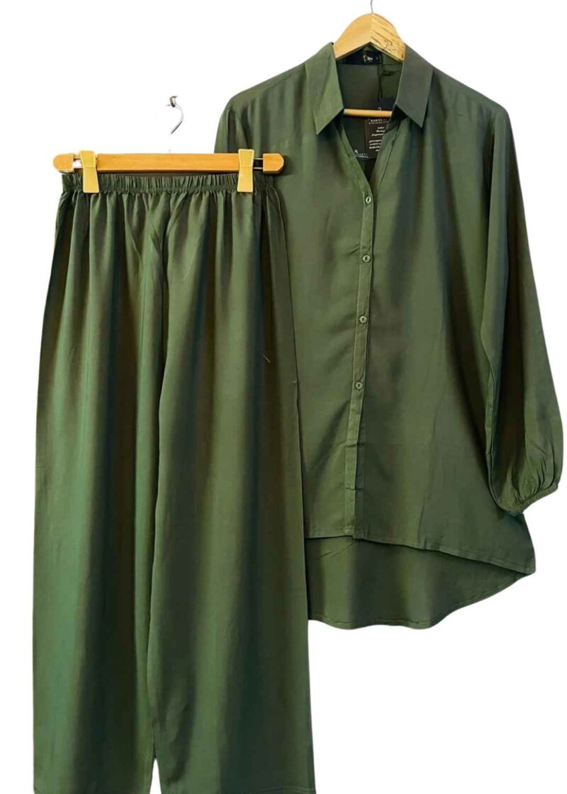 Army Green Western Hylo Style Shirt With Matching Plazoo Linen Plain Co-ords Sets