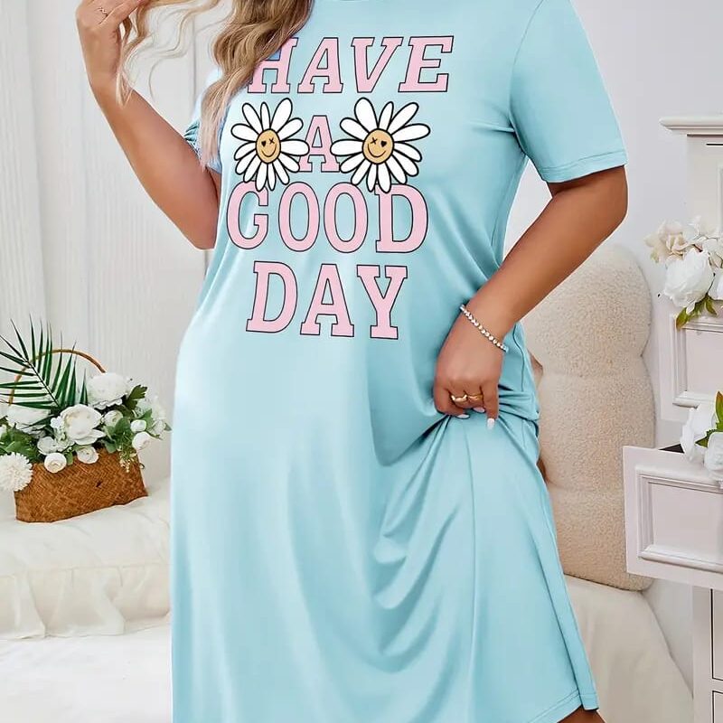 Blue Have A Good Day Print Long Shirt For Women
