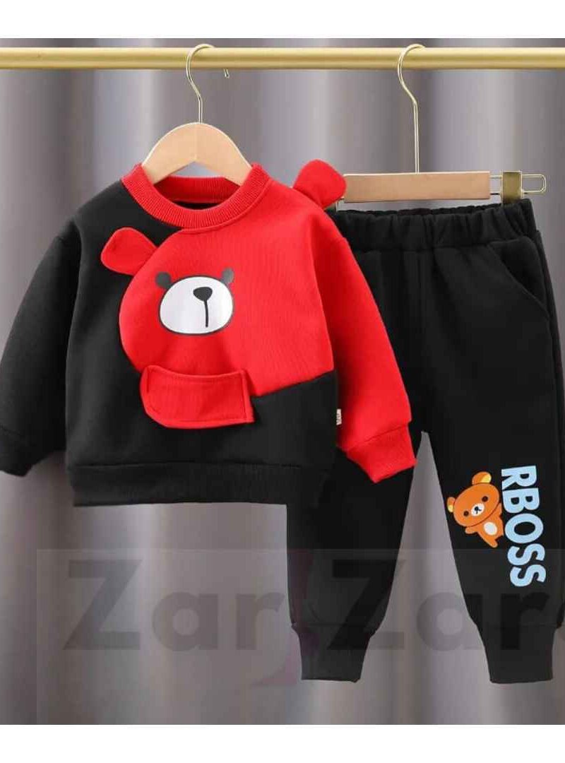 Black With Red Bear Sweatshirt With Trouser For Kids Baby & Baba Both