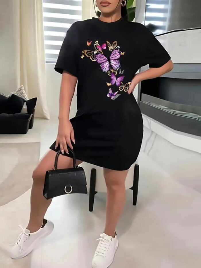 Black With Butterflies Print Long Shirt For Women - Image 2