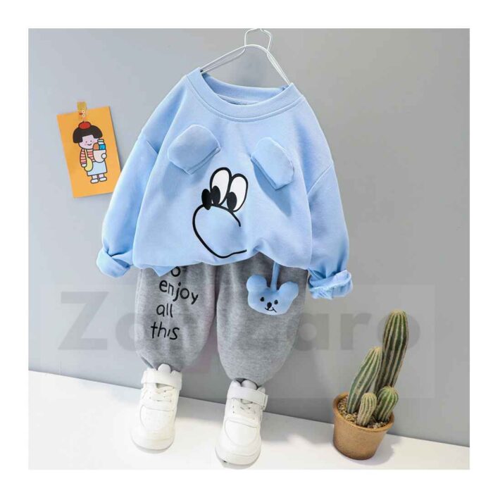 Cutest Ice Blue Mickey Print Sweatshirt With Trouser For Kids For Baby & Baba Both - Image 2
