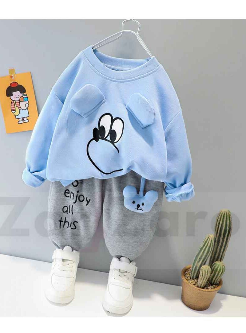 Featured image for ‘Cutest Ice Blue Mickey Print Sweatshirt With Trouser For Kids For Baby & Baba Both’