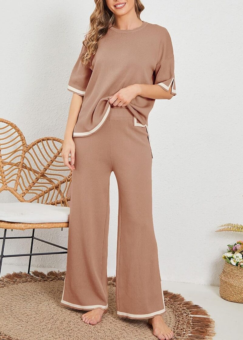 Coffee Brown Short Sleeve Tee with Palazzo For Women PJ Set