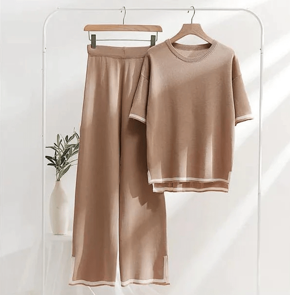 Coffee Brown Short Sleeve Tee with Palazzo For Women PJ Set - Image 4