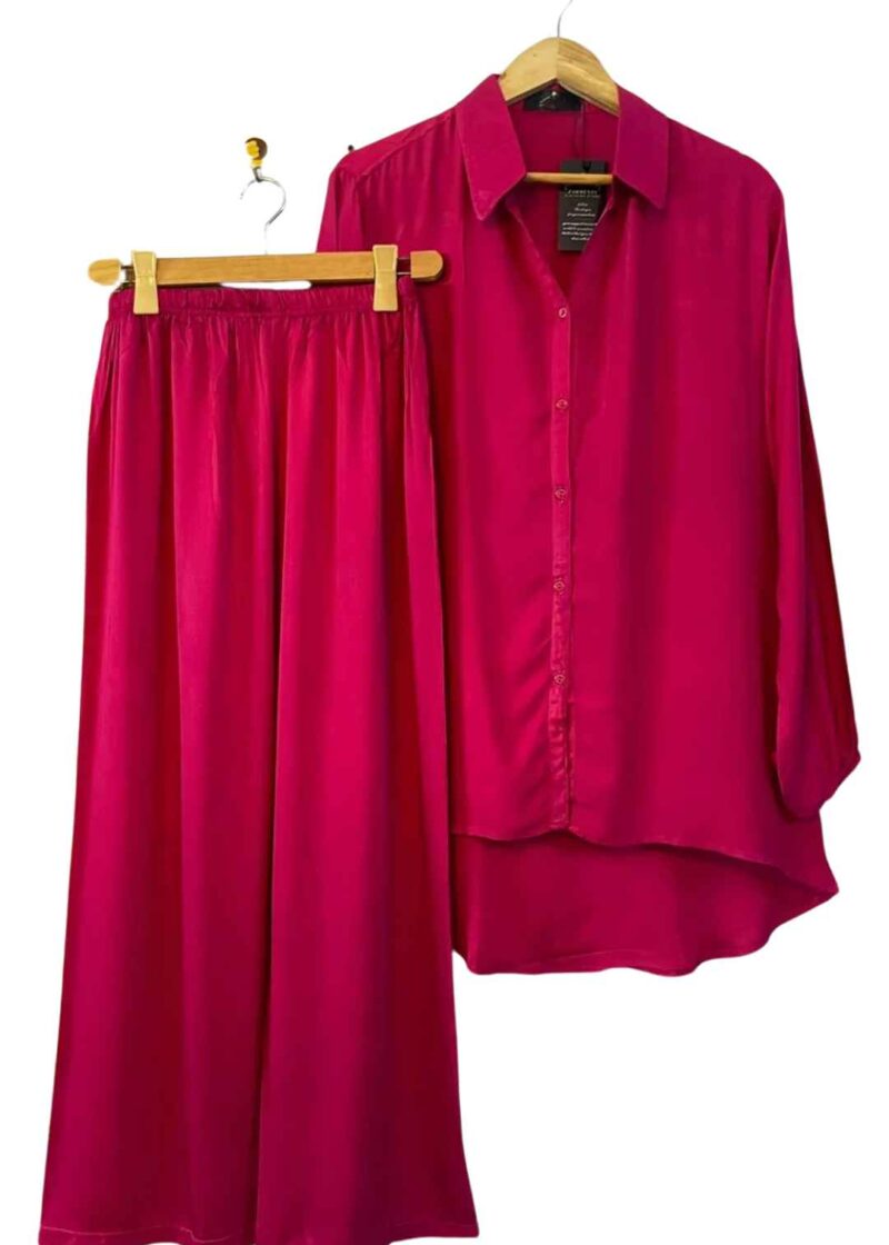Deep Maroon Western Hylo Style Shirt With Matching Plazoo Linen Plain Co-ords Sets