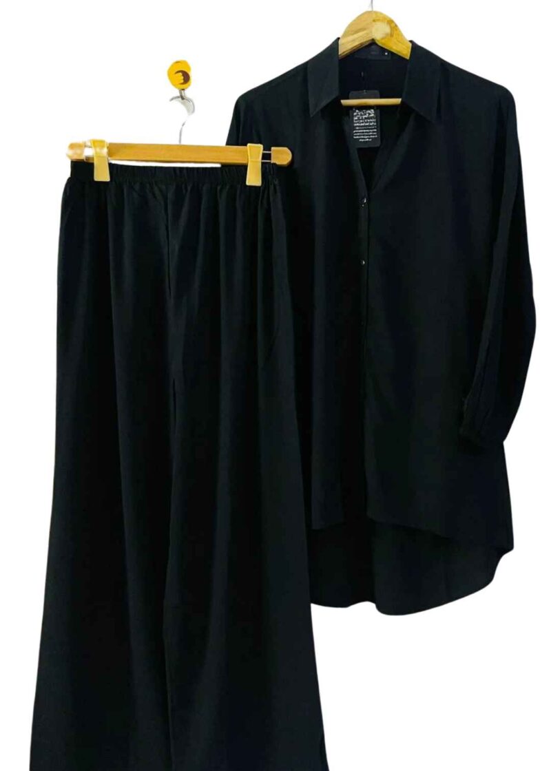 Deep Black Western Hylo Style Shirt With Matching Plazoo Linen Plain Co-ords Sets
