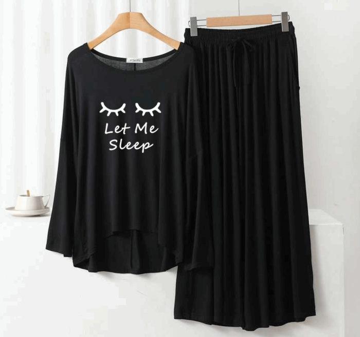 Deep Black Let Me Sleep Round Neck Plazzo PJ Set - Image 2