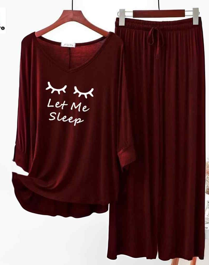 Deep Maroon Let Me Sleep Tee & Plazzo PJ Set