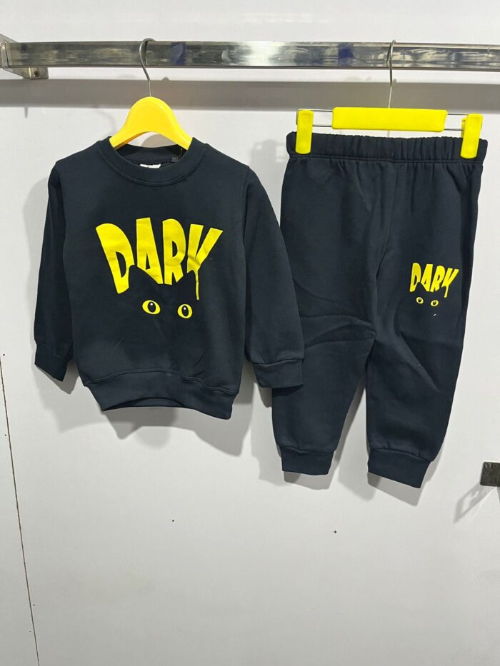 Dark Black Cat Print Sweatshirt With Trouser For Kids Baby & Baba Both - Image 2