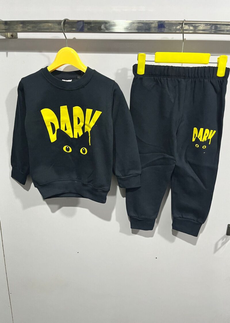 Dark Black Cat Print Sweatshirt With Trouser For Kids Baby & Baba Both