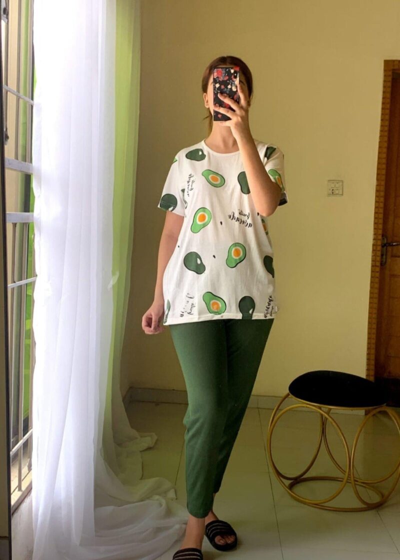 Green Avacado Printed Tee & Trouser Night Suit