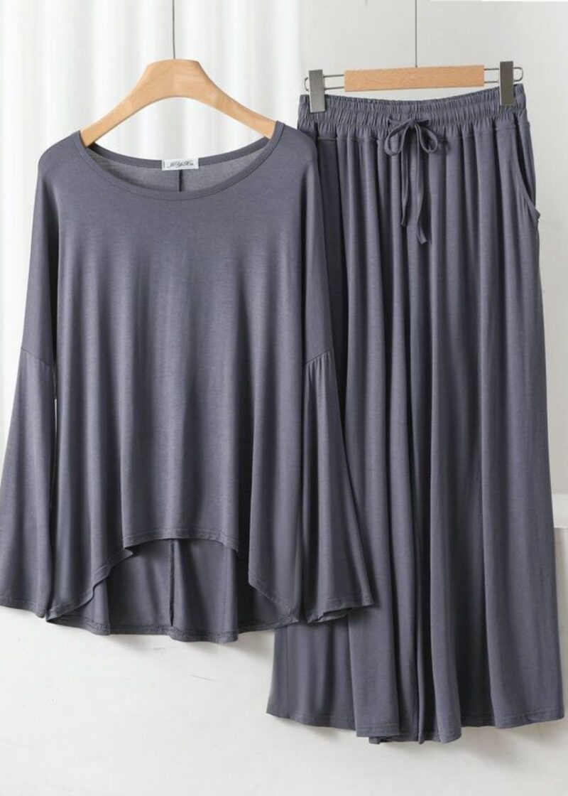 Grey Full Sleeves Tee With Palazzo Lounge Wear