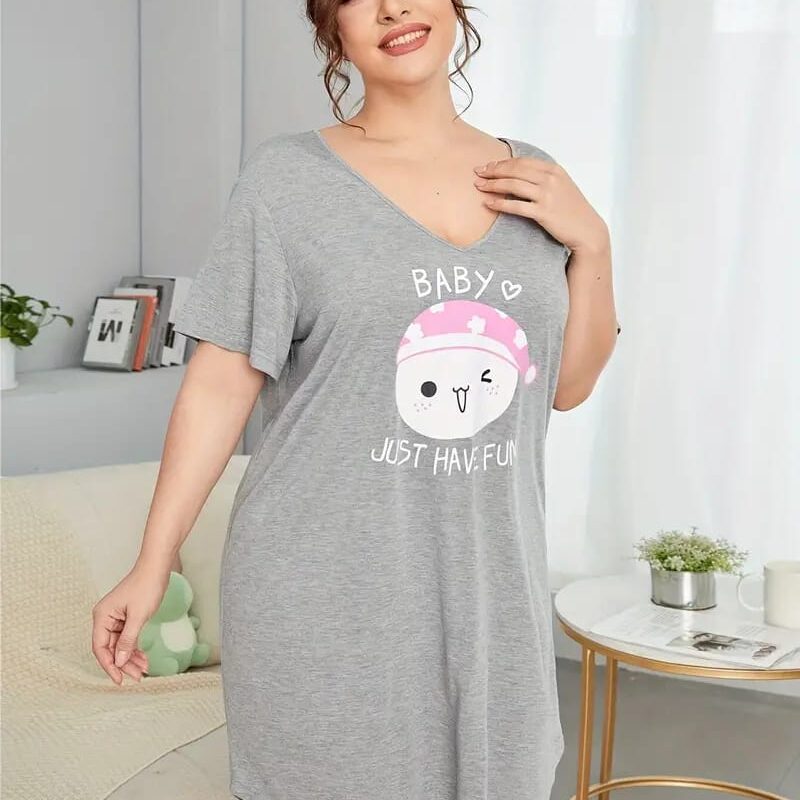 Featured image for ‘Grey Baby Kitty Print Long Shirt For Women’