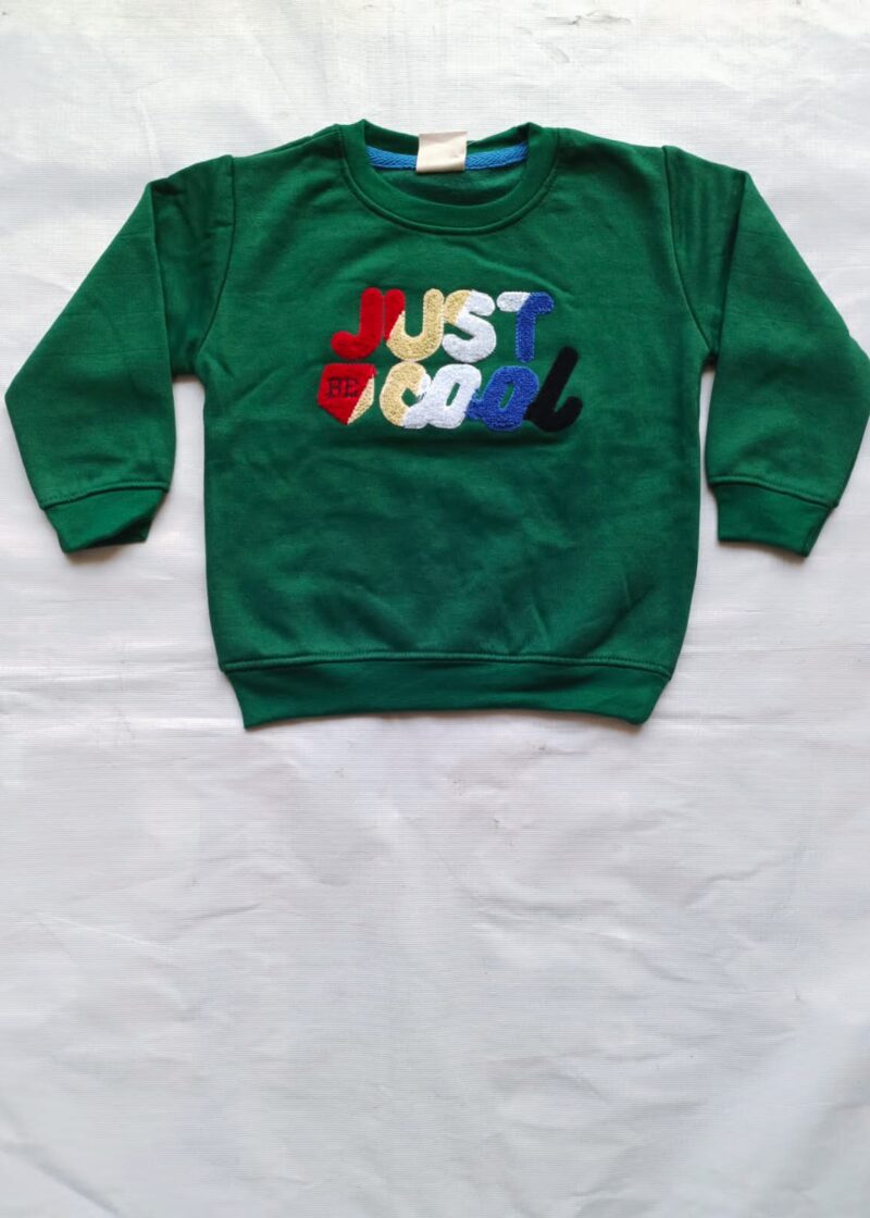 Kids "JUST COOL" Bottle Green Towel Embrodiery Sweatshirt for Baby & Baba Both