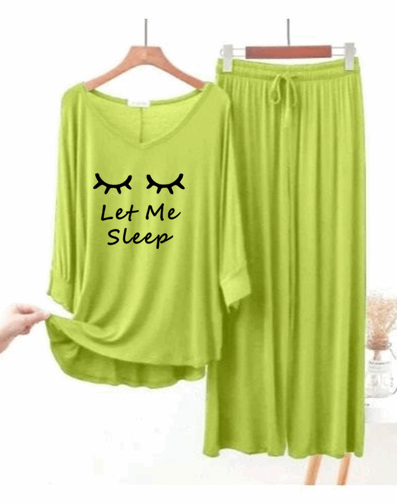 Lemon Green let me Sleep V-Neck Women Night Suit PJ Set