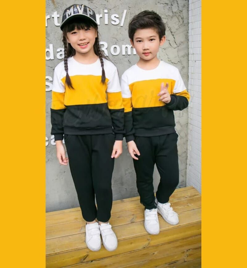 Featured image for ‘Kids Yellow & Black Color Sweatshirt With Trouser Tracksuit For Baby & Baba Both’