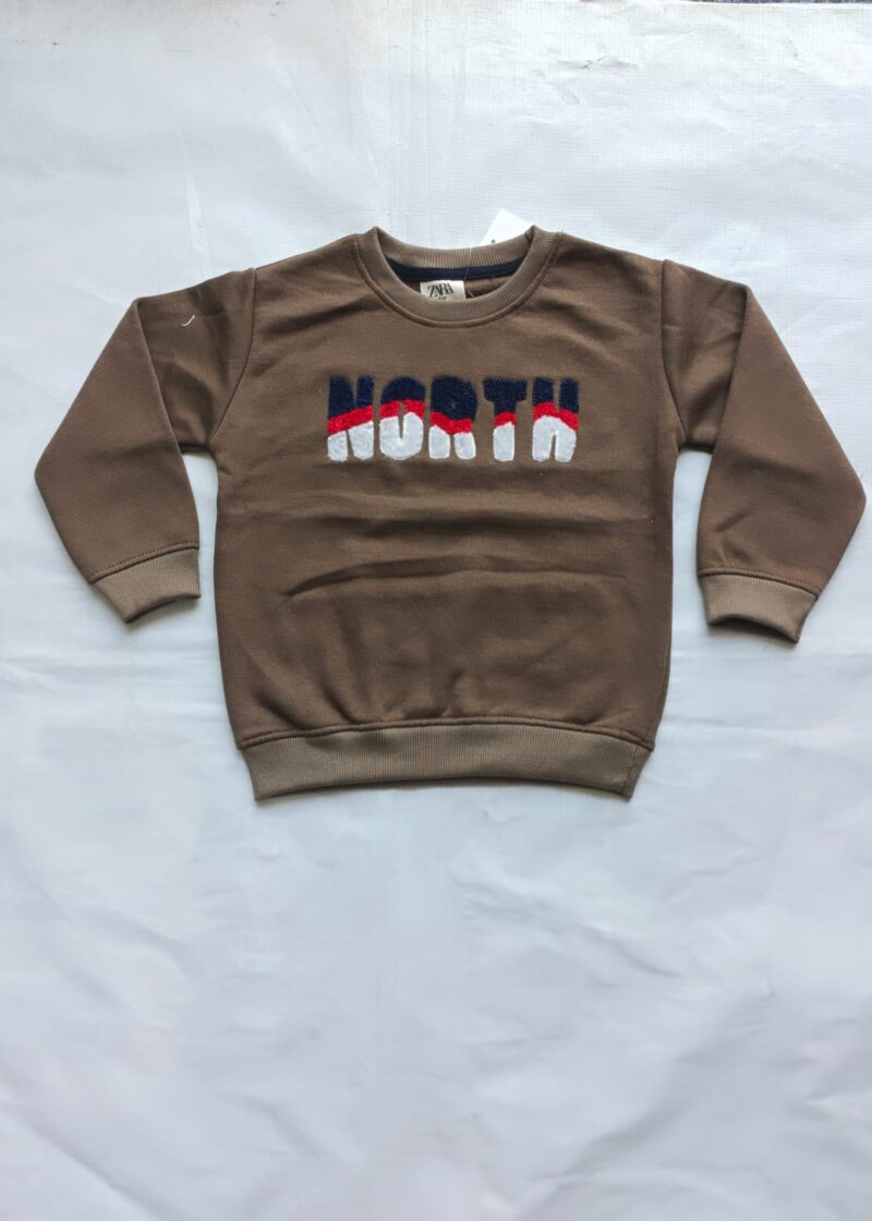Kids "NORTH" Towel Embroidered Lush Brown Sweatshirt for Baby & Baba Both