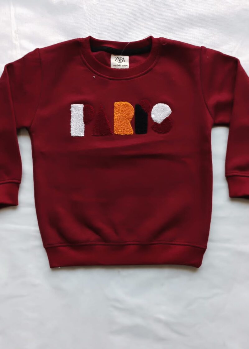 Maroon Kids "PARIS" Towel Embroidered Sweatshirt for Baby & Baba Both