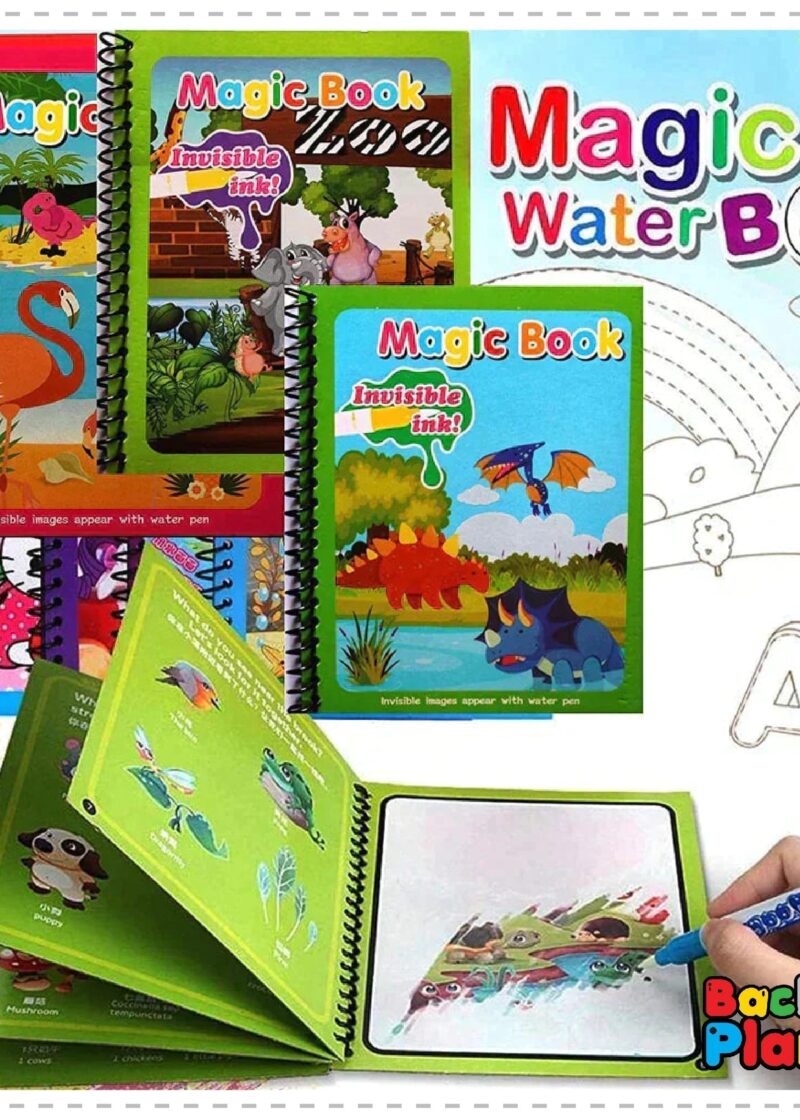 Magic Water Book: Reusable Painting & Coloring Board Book with Magic Water Pen (Random Design)
