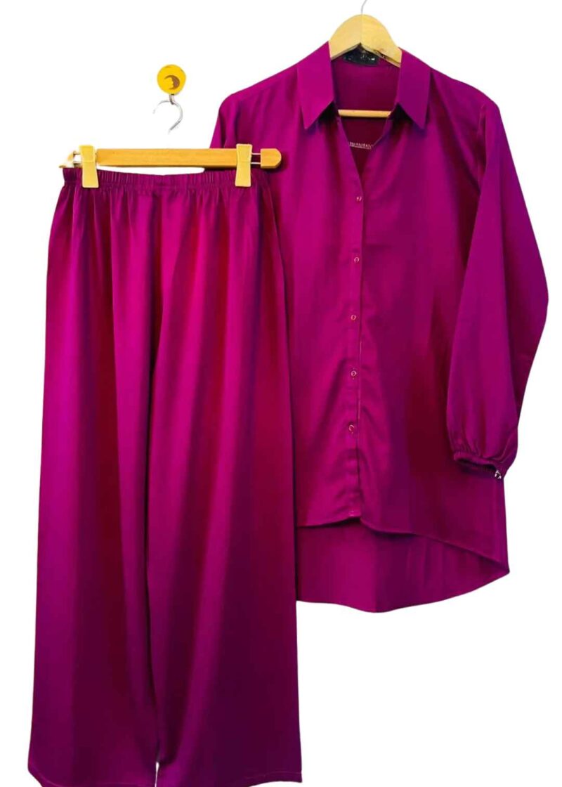 Magenda Western Hylo Style Shirt With Matching Plazoo Linen Plain Co-ords Sets