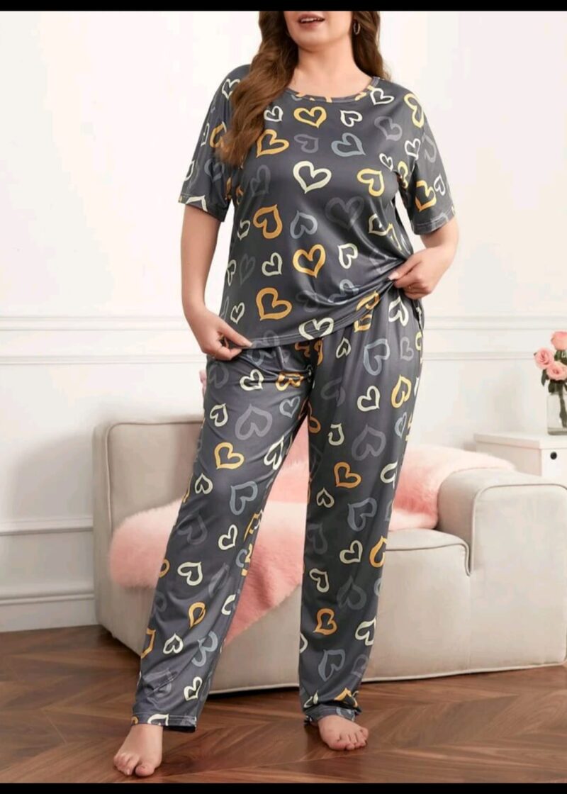 Multi Color Hearts on Gray Nightwear - Women Nightwear