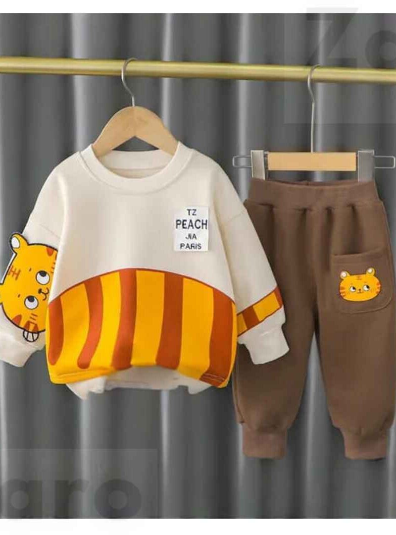 Featured image for ‘Off White Tiger Print Sweatshirt With Trouser For Kids Baby & Baba Both’