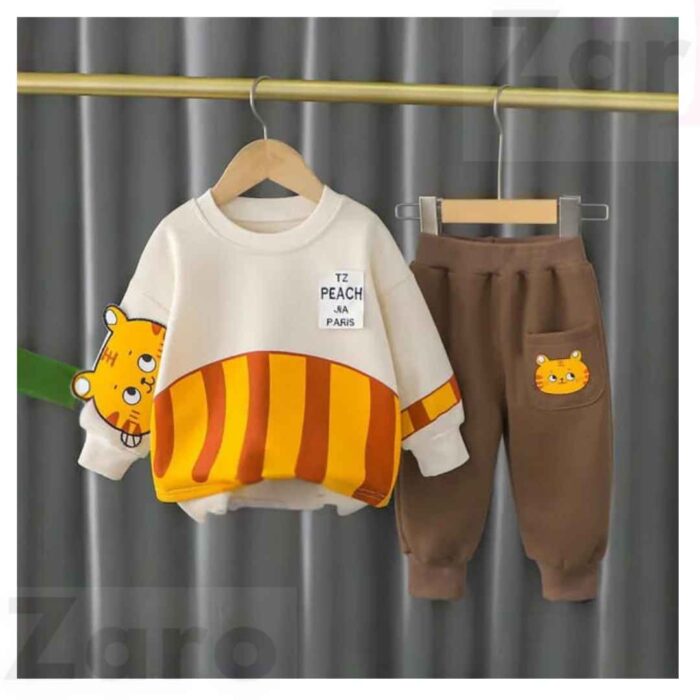 Off White Tiger Print Sweatshirt With Trouser For Kids Baby & Baba Both
