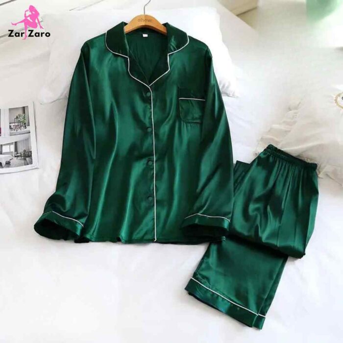 Persian Green Silk Dress(Complete Set) - Night Dress & Loungewear for Women & Girls (PJ Suit) - Image 2