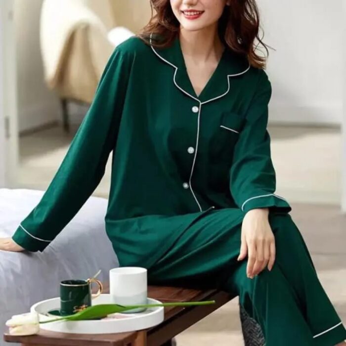 Persian Green Silk Dress(Complete Set) - Night Dress & Loungewear for Women & Girls (PJ Suit) - Image 4