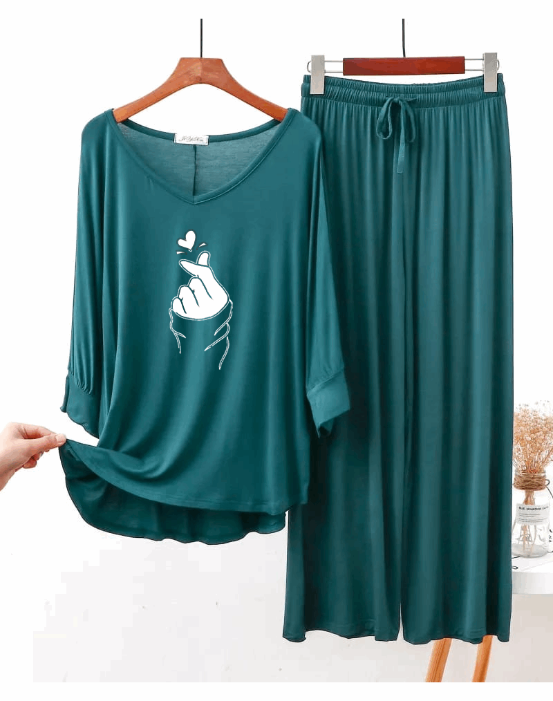Persian Blue K Pop Heart Women Night Suit PJ Set
