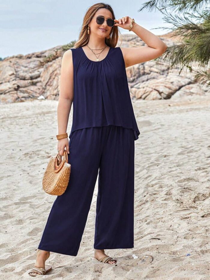 Plain Dark Blue Sando Tshirt With PLazo Pajama