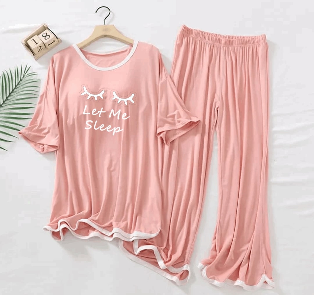 Rose Pink let me Sleep Half Sleeves Plazzo PJ Set