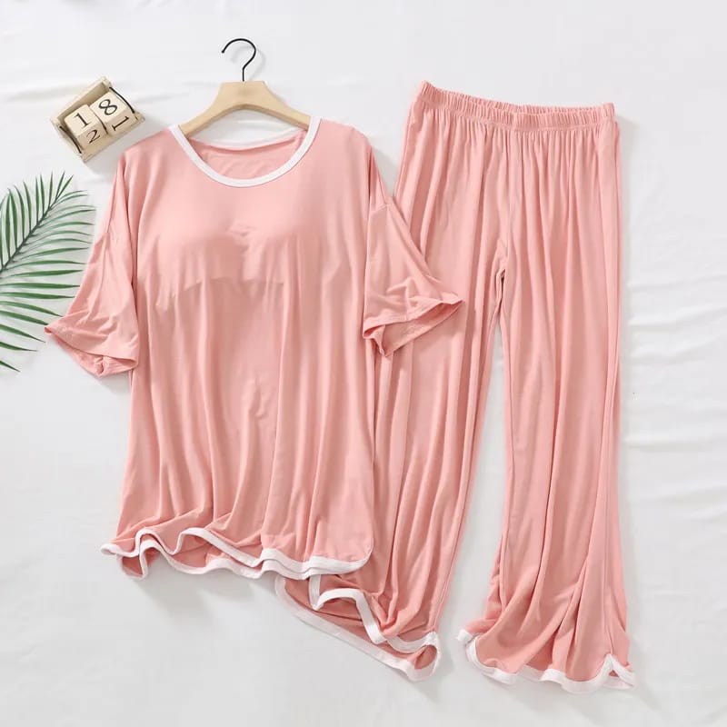 Featured image for ‘Rose Pink Half Sleeves Tee & Palazo Women PJ Set’