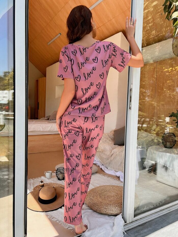 T-Pink Love Heart Tee with Printed Love Trouser Night Suit PJ Set - Image 5