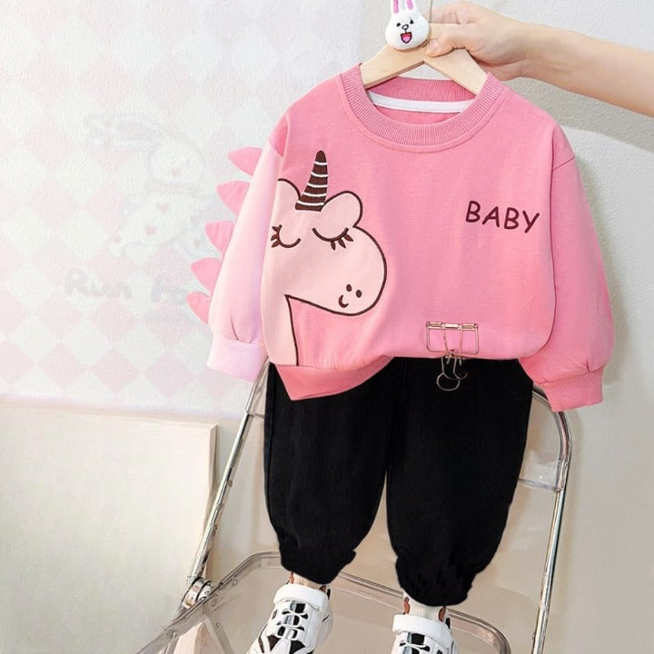 Featured image for ‘Tea Pink Unicorn Style Print Sweatshirt With Trouser For Kids Baby & Baba Both’