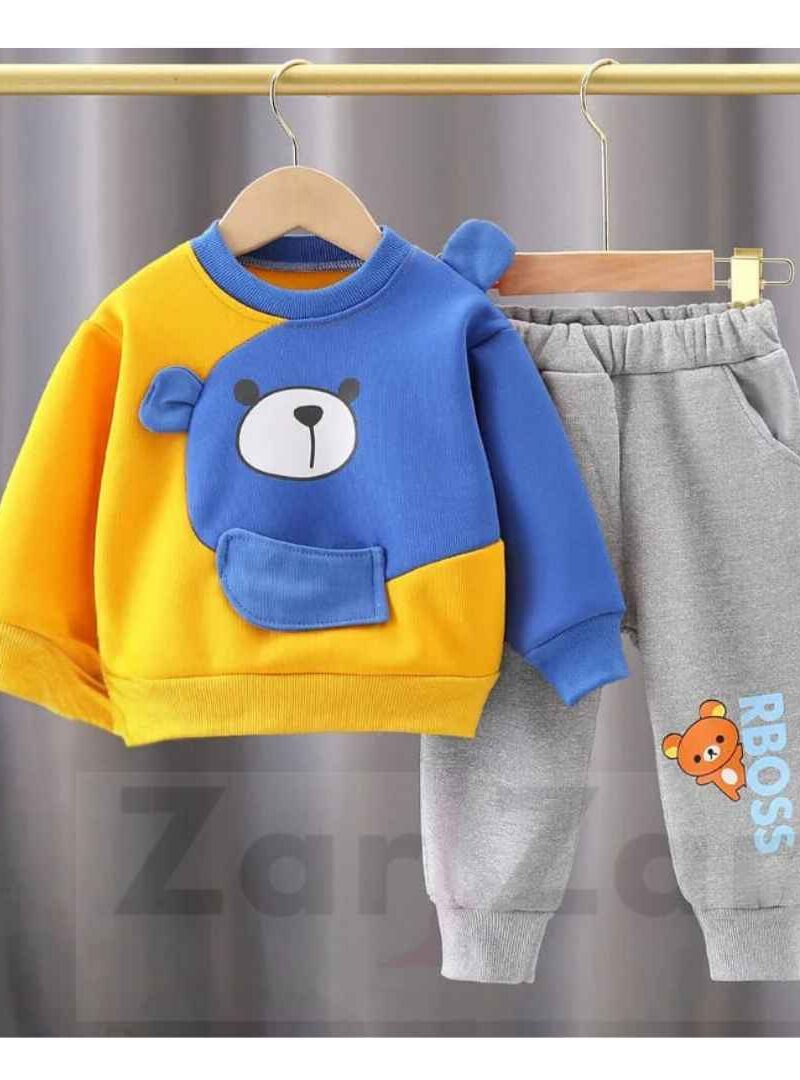 Featured image for ‘Trending Cute Yellow With Blue Bear Sweatshirt With Trouser For Kids Baby & Baba Both’