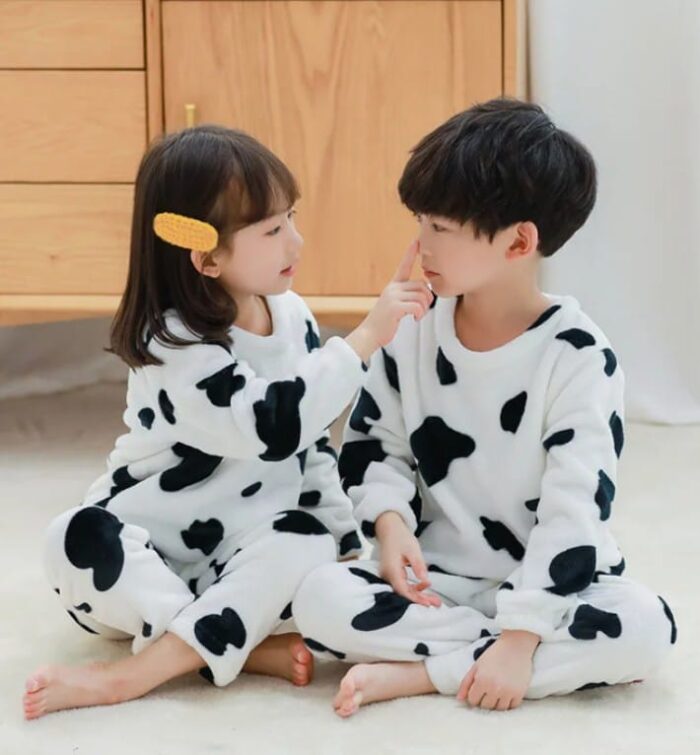 White & Black Cow Print Sweatshirt With Trouser For Kids Baby & Baba Both - Image 3