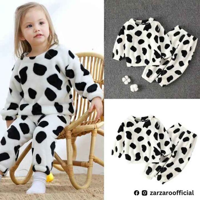 White & Black Cow Print Sweatshirt With Trouser For Kids Baby & Baba Both - Image 5