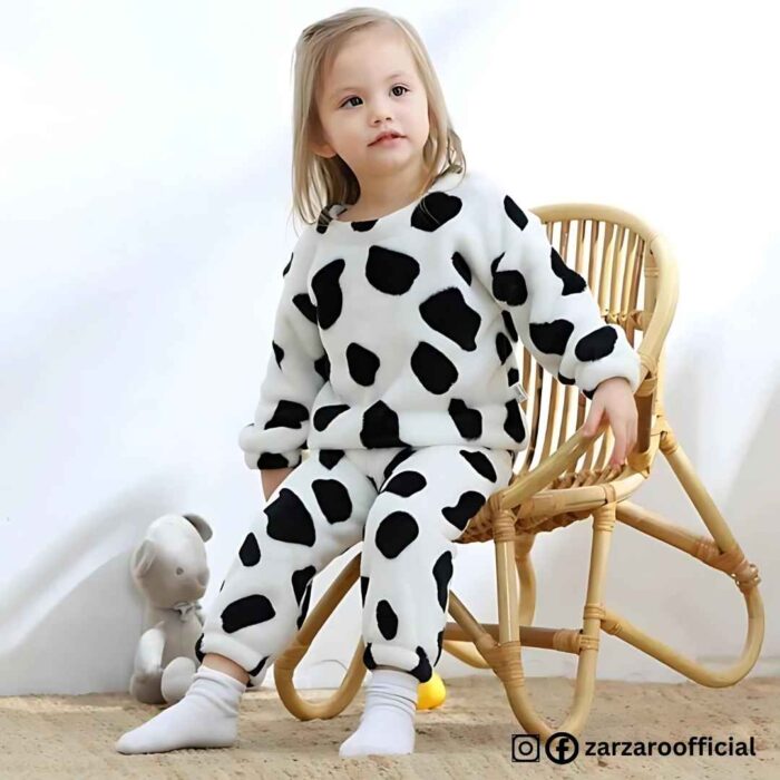 White & Black Cow Print Sweatshirt With Trouser For Kids Baby & Baba Both - Image 4