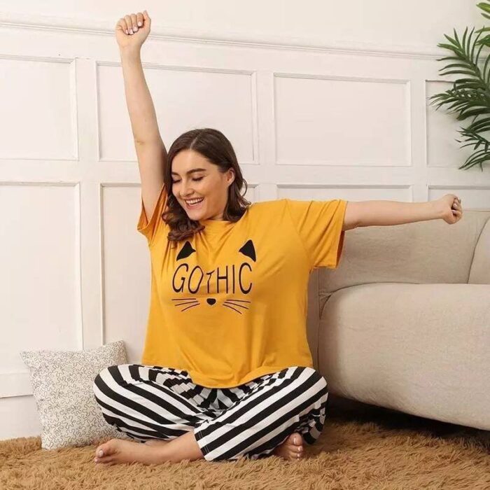 YELLOW GOTHIC TEE WITH BLACK STRIPE PLAZZO