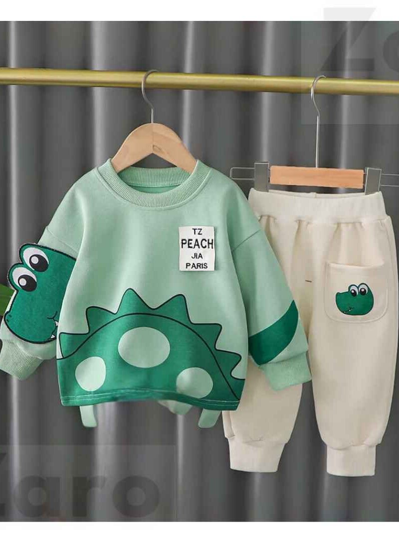 Featured image for ‘Turkish Green Dino Print Sweatshirt With Trouser For Kids Baby & Baba Both’