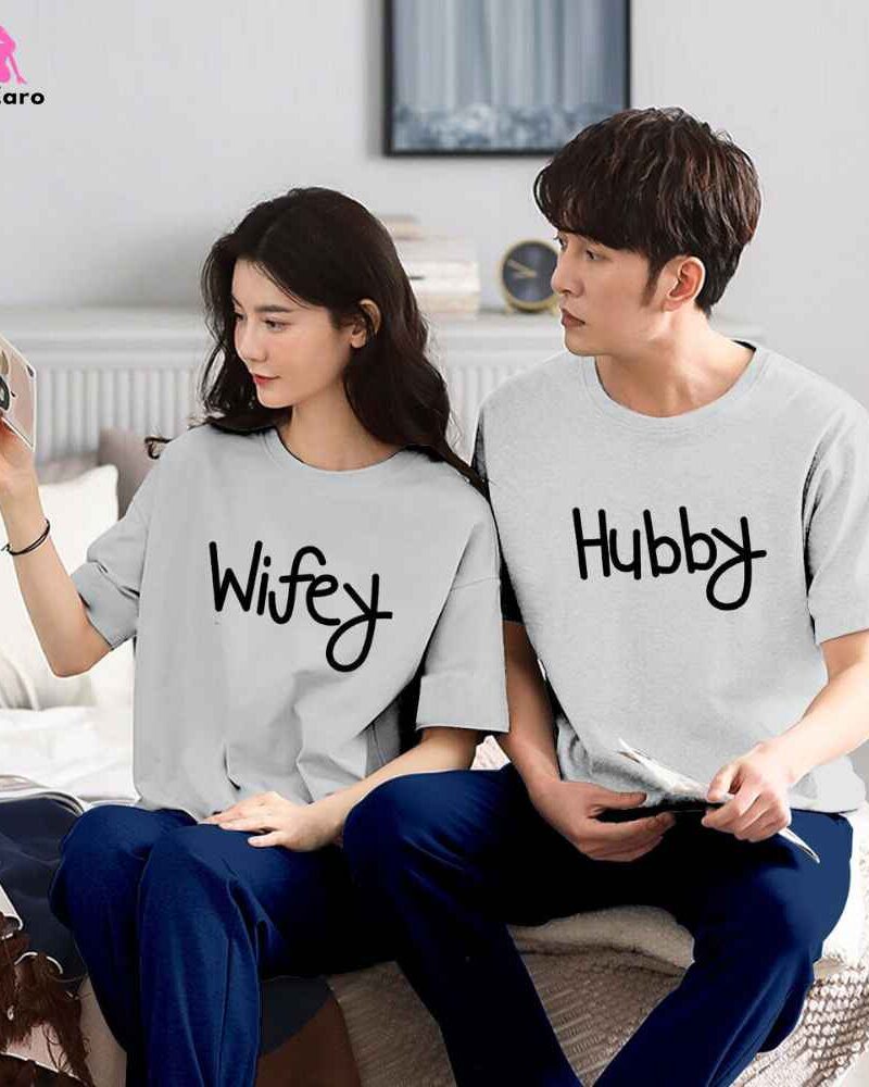 Wifey & Hubby Printed Couple Night Suit for Men and Women Pack of 2