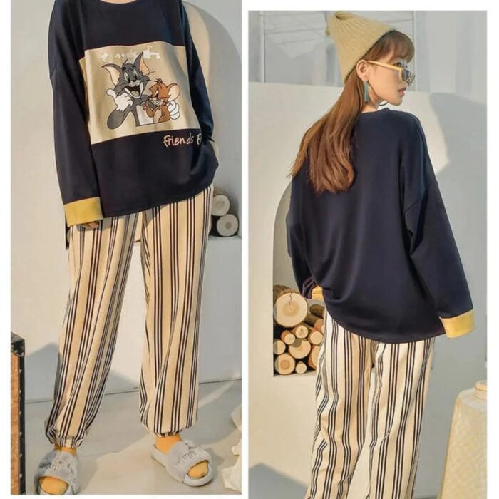 BLACK TOM& JERRY PRINT WITH PRINTED TROUSER NIGHTWEAR
