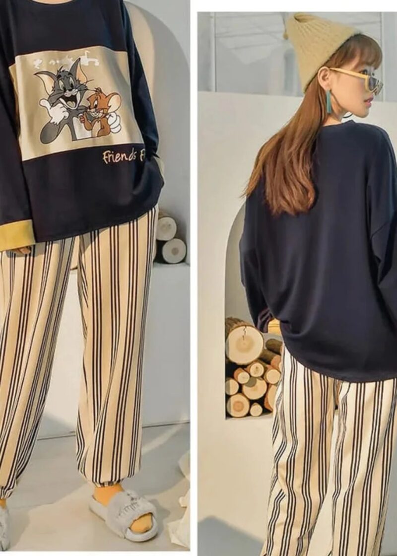 BLACK TOM& JERRY PRINT WITH PRINTED TROUSER NIGHTWEAR